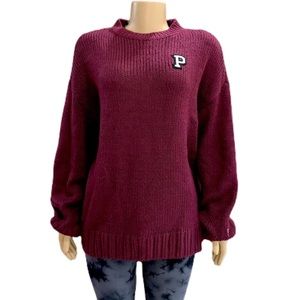 Victorias Secret PINK Crew-Neck Cozy Knit Pullover Boyfriend Sweater Kir - M